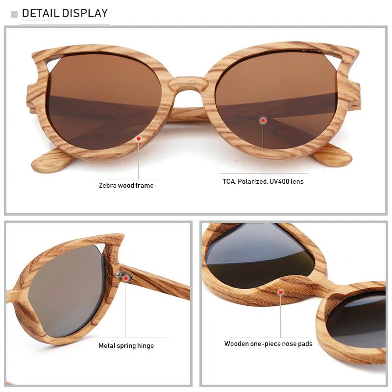 Damen Designer - Katzenaugen Zebranoholz - Sonnenbrille