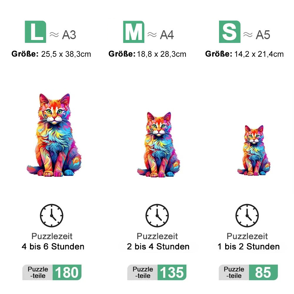 Lebensfreuden - Holzpuzzle 'Kater Kunterbunt' - Größen und Zeitaufwand