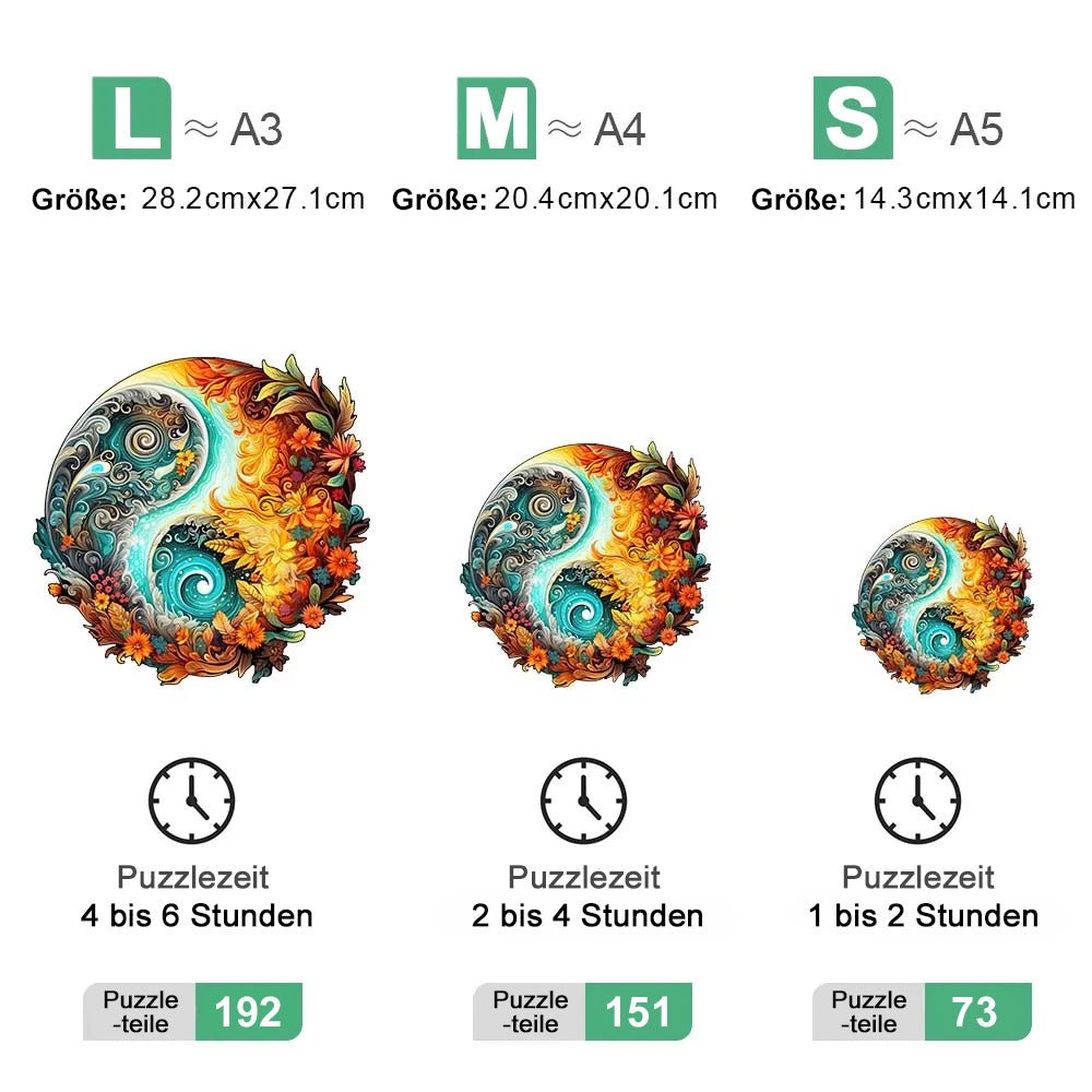 Holzpuzzle 'Blumiges Yin Yang' - in verschiedenen Größen - Lebensfreuden