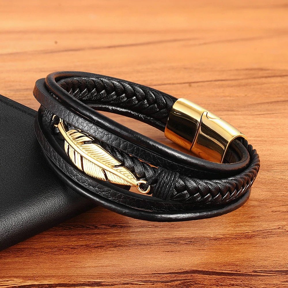 Echtlederarmband "Feder" - Gold | Lebensfreuden