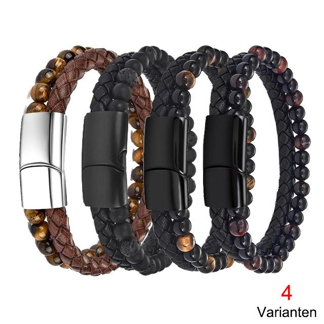 Echtlederarmband mit Natursteinperlen - Braun / Tigerauge - Lebensfreuden