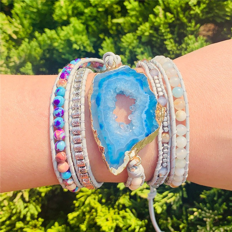 Perlenarmband & -Kette 'Boho Weiß' mit Geode - Achat - Lebensfreuden