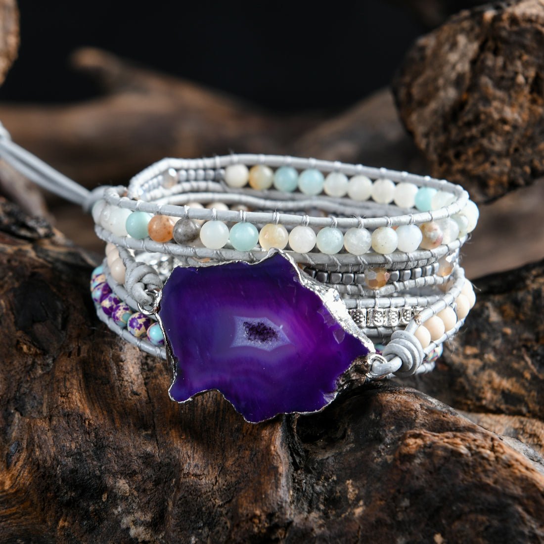 Perlenarmband & -Kette 'Boho Weiß' mit Geode - Amethyst - Lebensfreuden