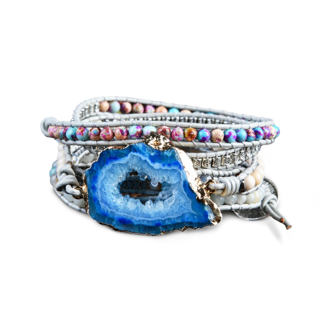 Perlenarmband & -Kette 'Boho Weiß' mit Geode - Achat - Lebensfreuden