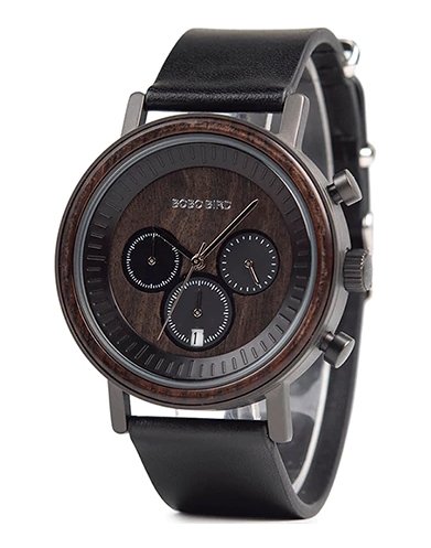 Holzchronograph "Rocky Dark Leather" - Lebensfreuden