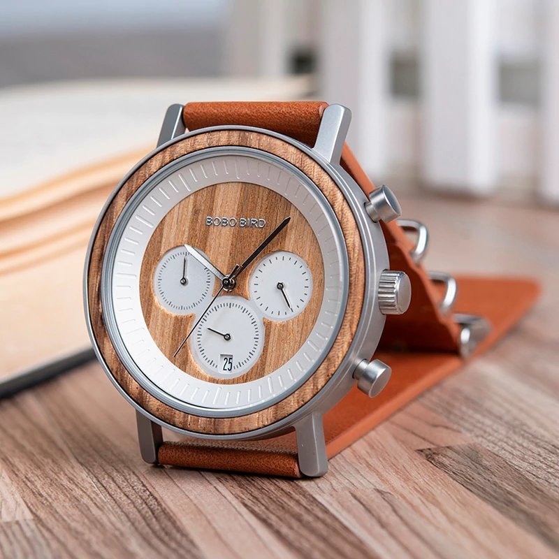 Holzchronograph "Rocky Light Leather" - Lebensfreuden